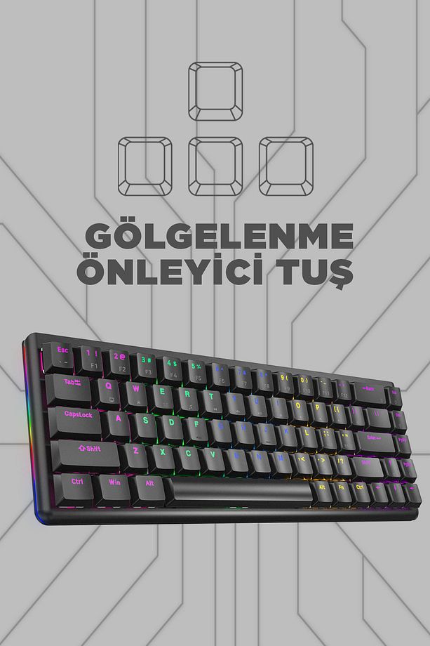 Rebel Siyah Low Profile Red Switch US Layout Rainbow Mekanik Gaming Oyuncu Klavye - 5