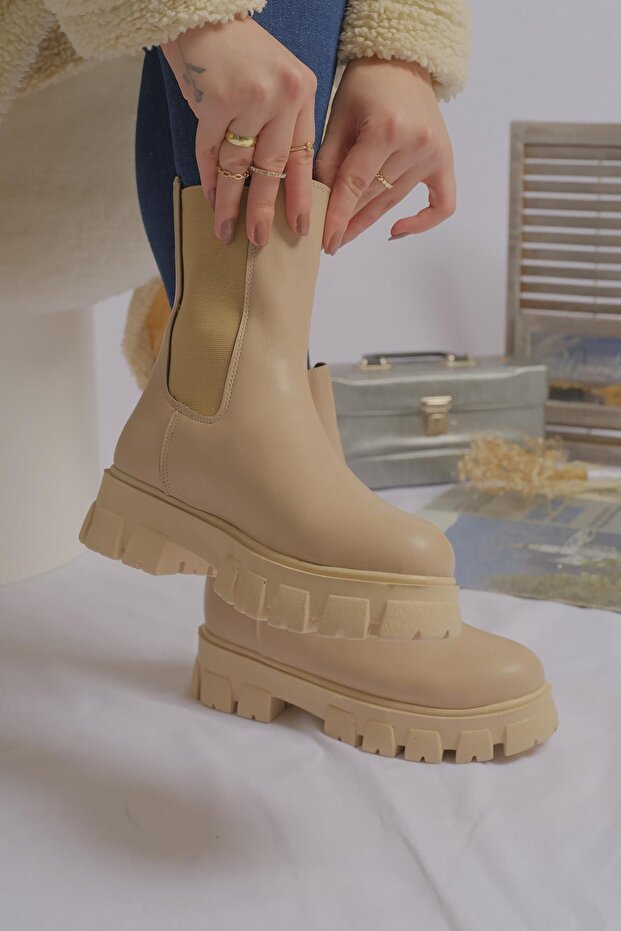 Lastikli Kalın Taban Kadın Bot - 3