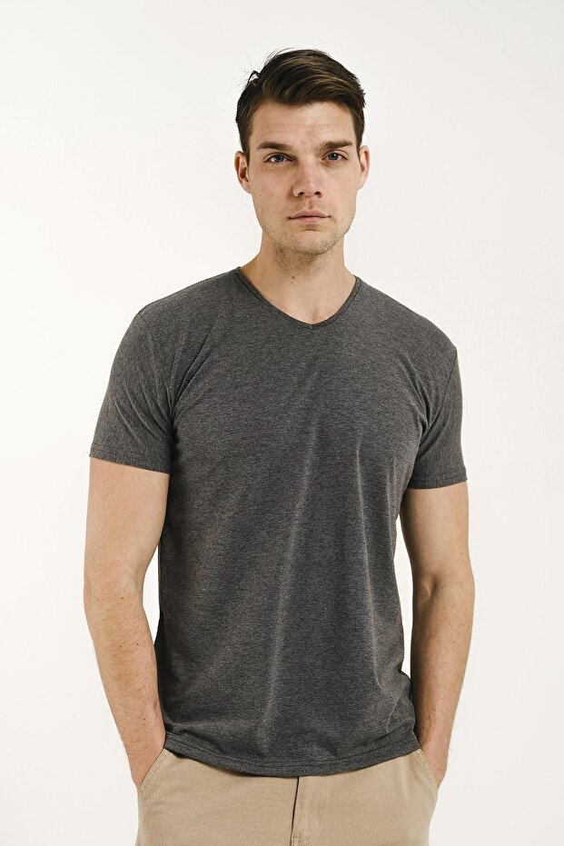 Riley V Yaka Slim Fit Basic Erkek Tshirt - 2
