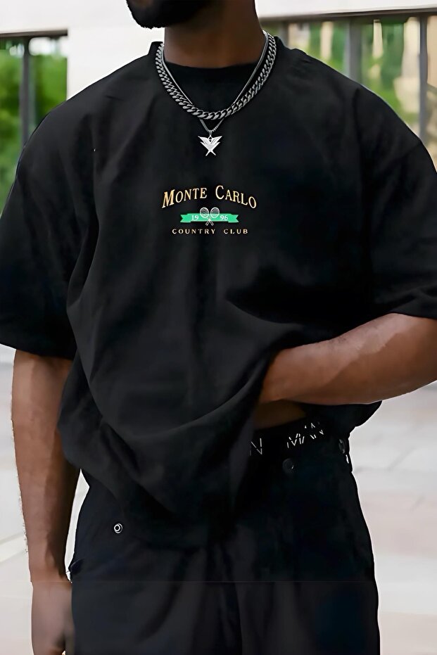 تيشيرت رجالي برقبة دائرية وطبعة أمامية من مونتي كارلو