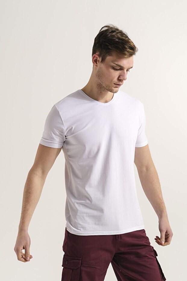 Riley V Yaka Slim Fit Basic Erkek Tshirt - 1