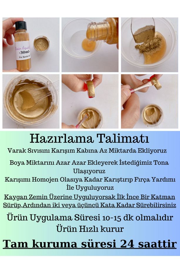 Epoksi Reçine Bardak Altlığı Gold Kenar Boyası Varağı Seti 30 ml 10 gr Varak Tozu - 2