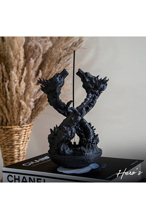 H3D 2 Başlı Ejderha Desenli Dekoratif Tütsülük - 1