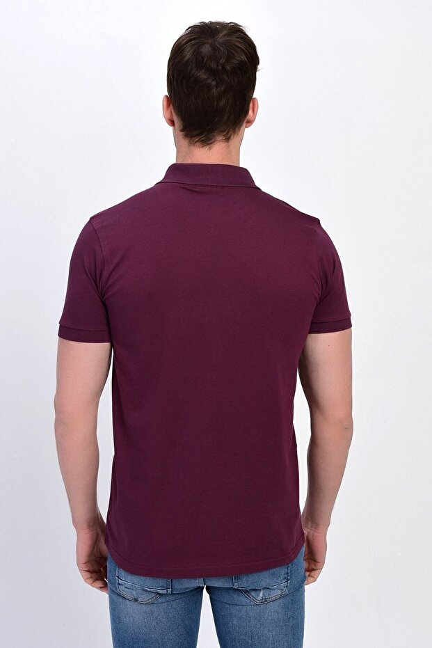 Pflaumenfarbenes Lycra-T-Shirt mit Polokragen für Herren - 6