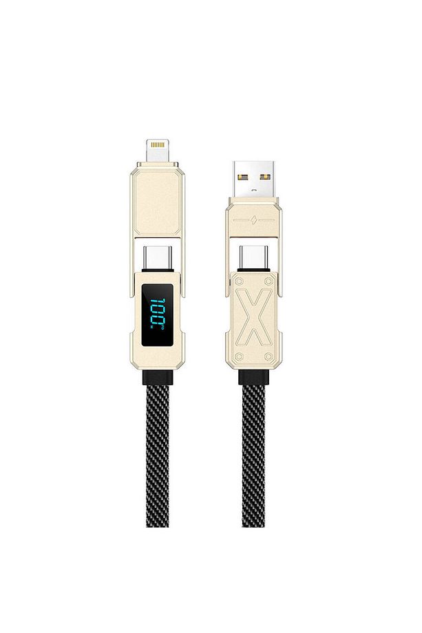 Wi-C039 Titan Serisi 4in1 A+C to C+L LED Dijital Göstergeli Çoklu Şarj Kablosu 15cm Titanyum - 1