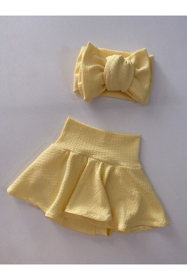 Yellow Shorts Skirt Band Suit