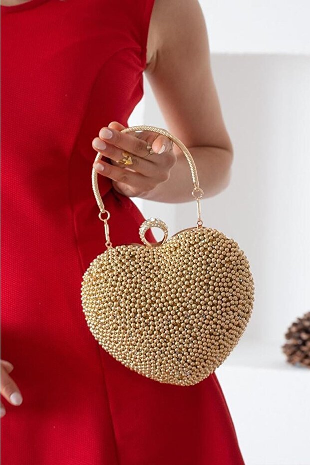 Women's Heart-Shaped Pearl Chain Strap Evening Dress Bag