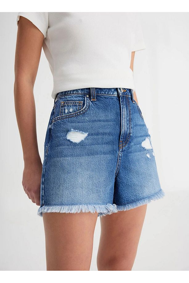 Düşük Bel Regular Fit Mavi Kadın Şort W241112XT-Jean Şort - 3