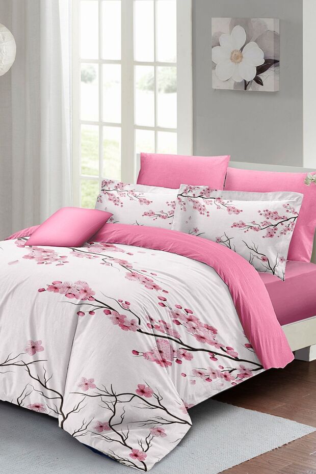 King Size Cherry Blossom 3D Cotton Satin Double Duvet Cover Set 220X240Cm