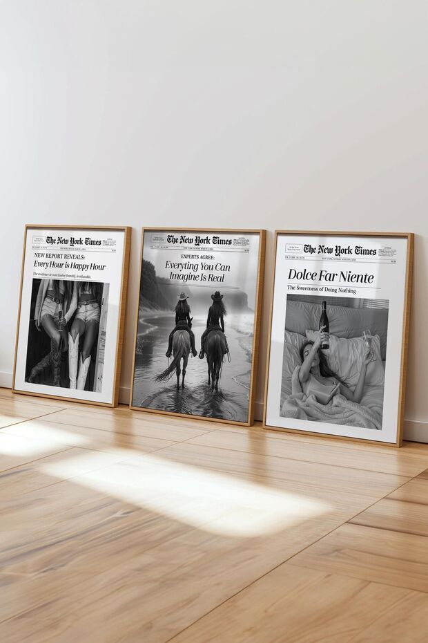 Minimalist Tablo Seti, 3 Adet Ahşap Çerçeve ve Poster - Yatak Odası, Salon, Mutfak Duvar Dekoru - 4