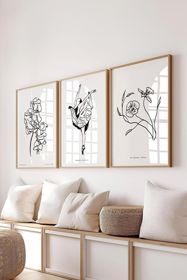 Minimalist Tablo Seti, 3 Adet Ahşap Çerçeve ve Poster - Yatak Odası, Salon, Mutfak Duvar Dekoru - 2