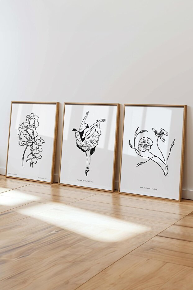 Minimalist Tablo Seti, 3 Adet Ahşap Çerçeve ve Poster - Yatak Odası, Salon, Mutfak Duvar Dekoru - 4