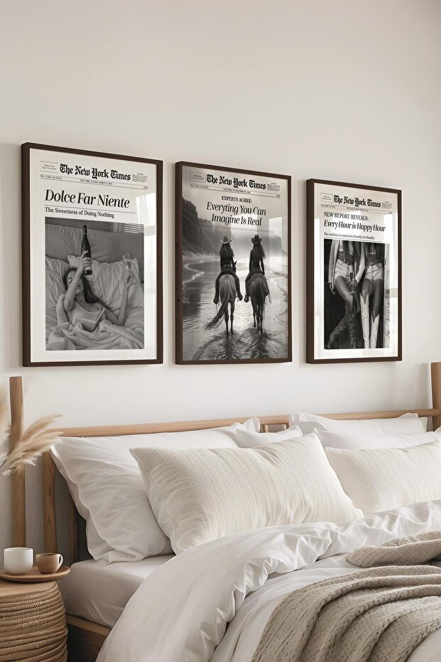 Minimalist Tablo Seti, 3 Adet Siyah Çerçeve ve Poster - Yatak Odası, Salon, Mutfak Duvar Dekoru - 1