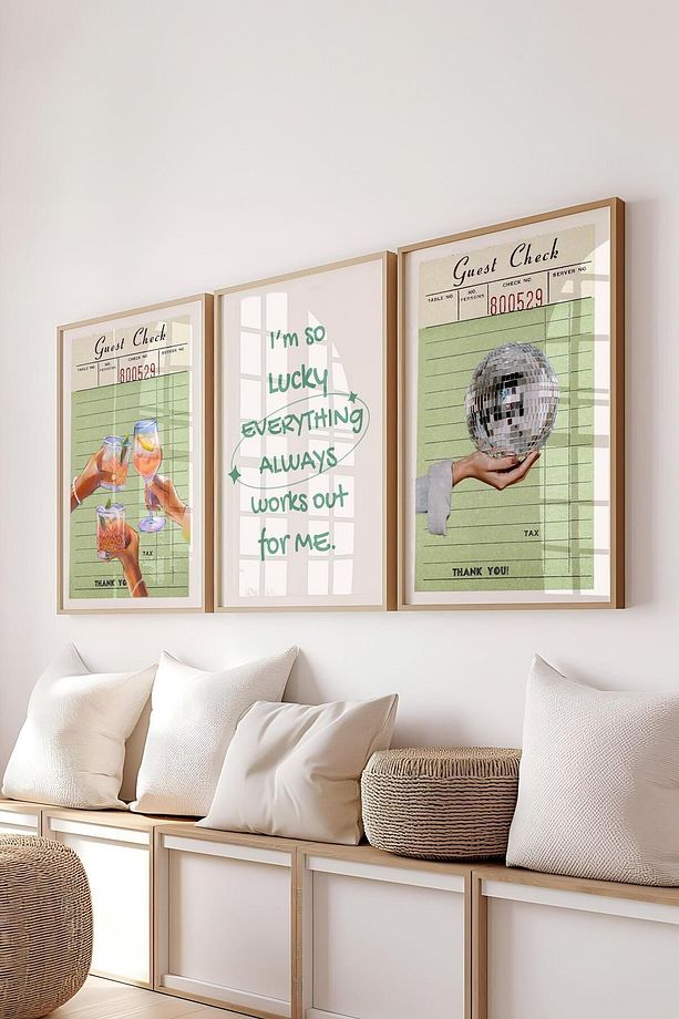 Yeşil Modern Tablo Seti, 3 Adet Ahşap Çerçeve ve Poster - Salon, Mutfak, Yatak Odası Duvar Dekoru - 2