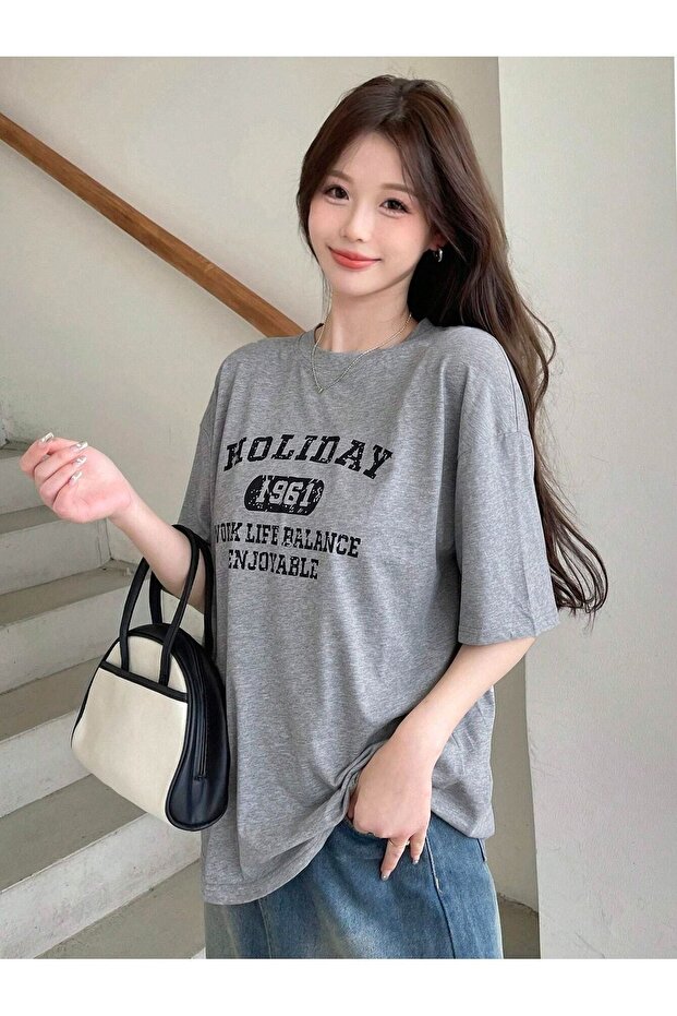 Women's Gray Holiday 1961 Printed Oversize T-shirt