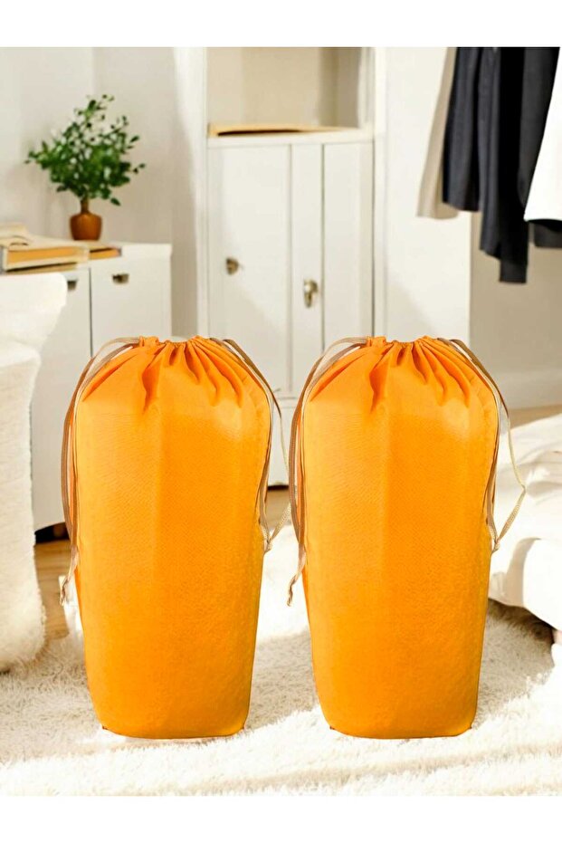 Orange Drawstring Bag Set of 2 Xlarge 86X62 Cm-Carrying Bag - Quilt Pillow Laundry Storage Bag