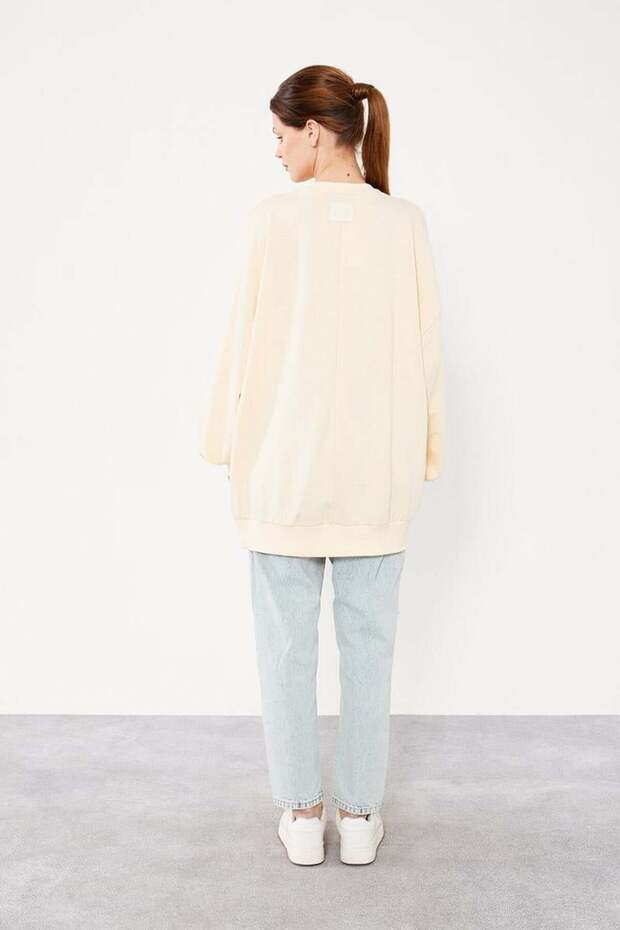 Siyah Bisiklet Yaka Oversize Sweat - 3