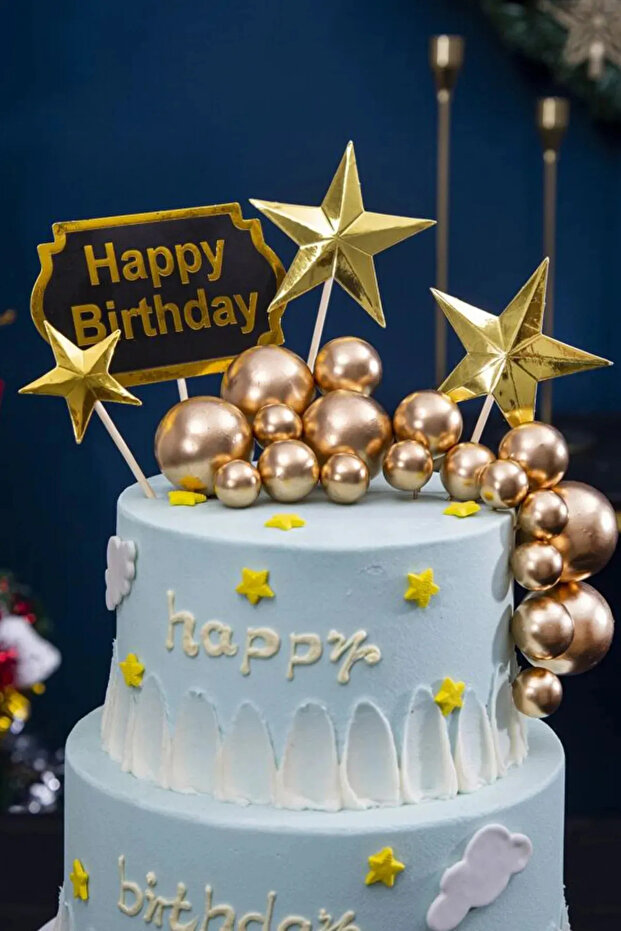 Pasta Üstü Top Süs 20 Adet (Simli Mavi Renk) - 2