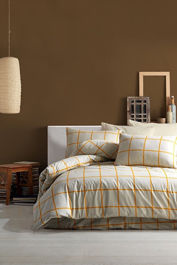 Karo Yellow 100% Cotton King Size Duvet Cover Set