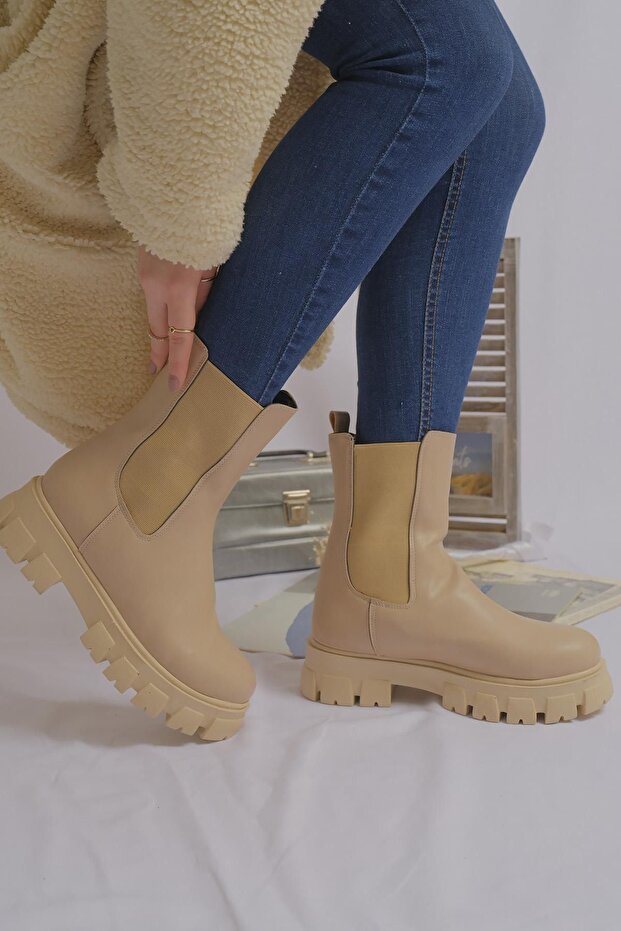 Lastikli Kalın Taban Kadın Bot - 2