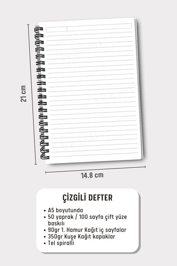 Kareli ve Çizgili Defter Seti, A5 Boyutunda 50 Yaprak 100 Sayfa 2'li Set - 2