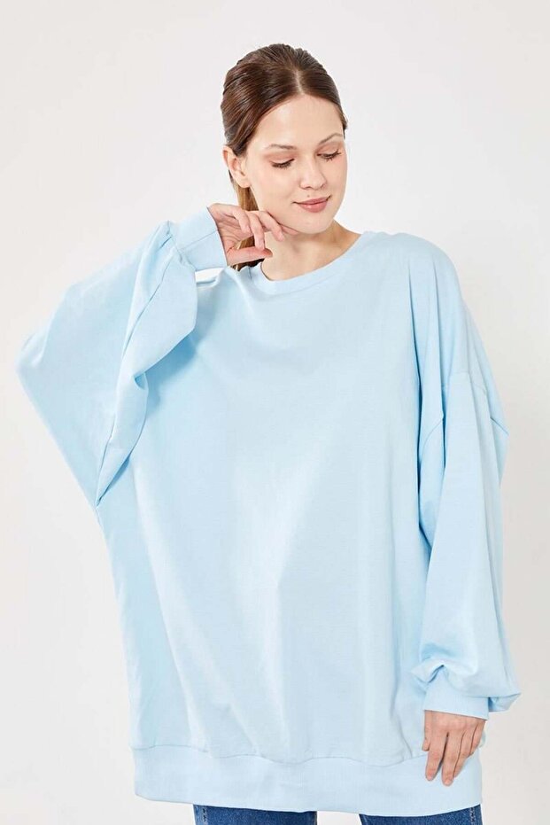 Siyah Bisiklet Yaka Oversize Sweat - 2