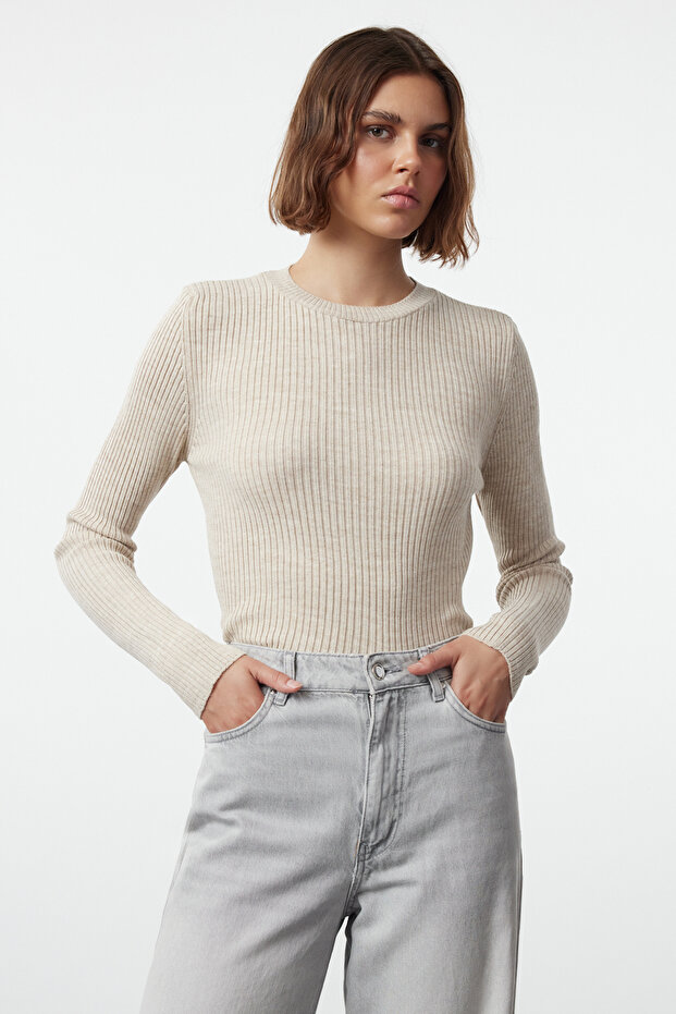Anthrazit-Beige Doppelpack-Strickpullover TWOAW22KZ1766 - 3