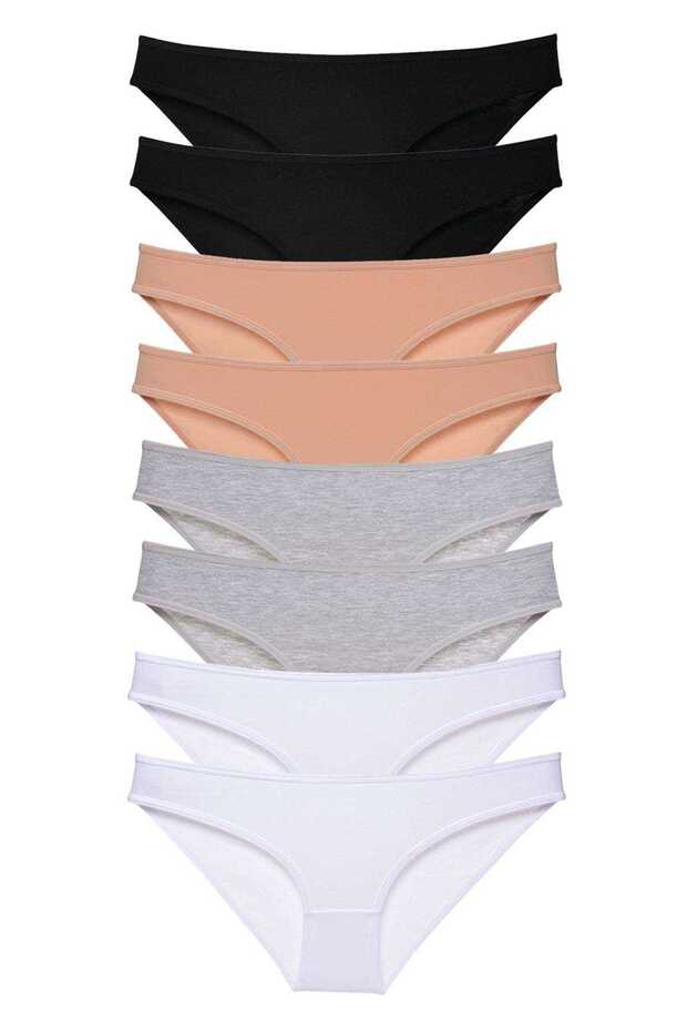 Super Eco Lycra 8 Pieces Women's Slip Panties Set - Black Skin Gray White