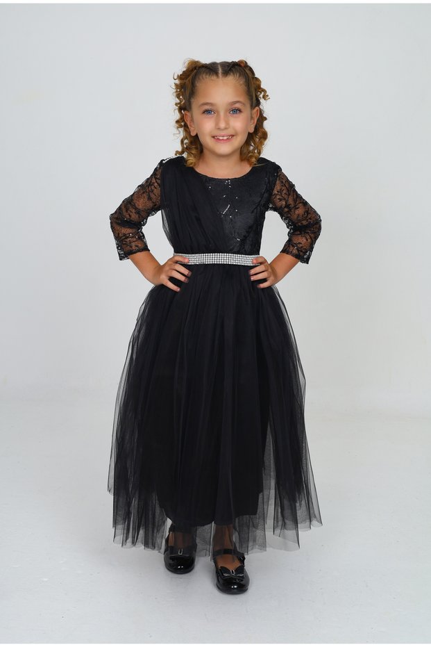 Guipure Patterned Girl's Long Evening Wedding Dress