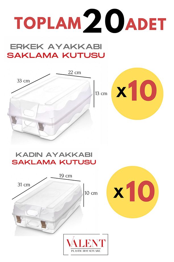 20 Adet Klipsli Kalın Ayakkabı Saklama Kutusu 10 Adet Kadın 10 Adet Erkek Için Steril Şeffaf - 1