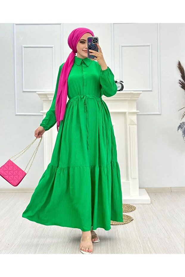 SHIRT COLLAR VISCOSE SUMMER DRESS