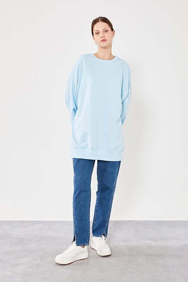 Siyah Bisiklet Yaka Oversize Sweat - 1