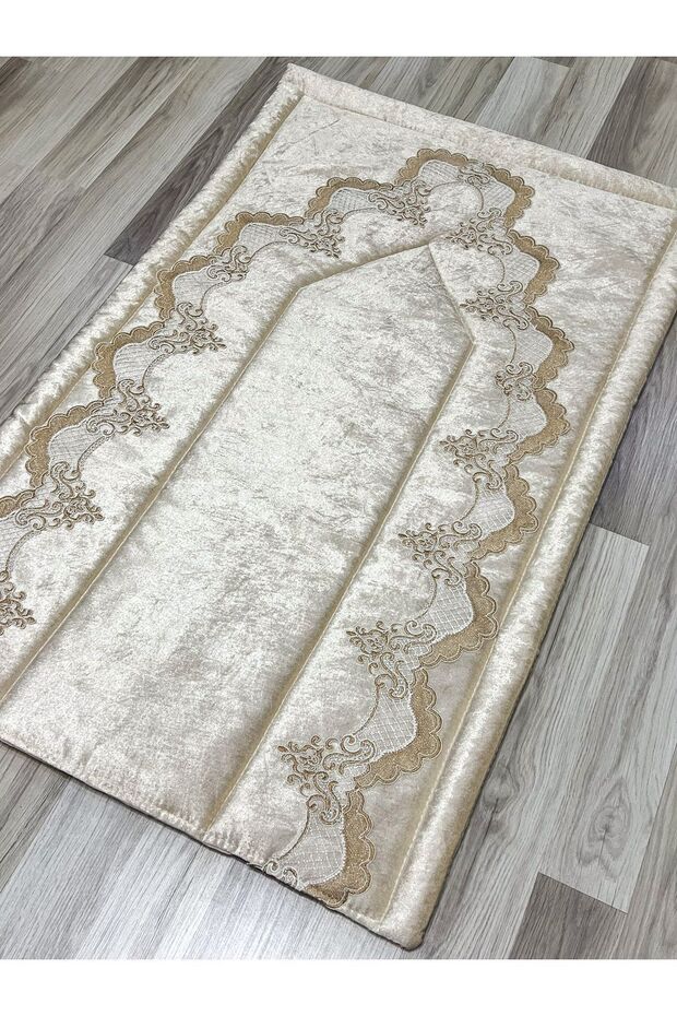 French Guipure Embroidered Velvet Bridal Wedding Set Prayer Mat