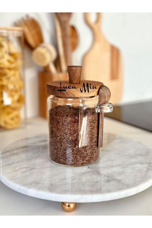 Akasia Glass Jar with Spoon 500 ml