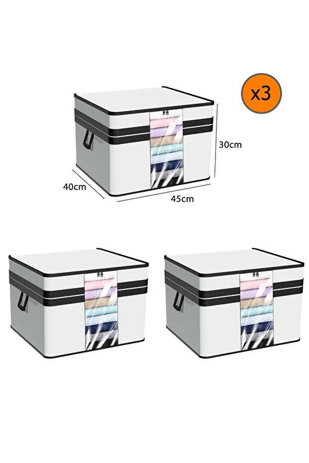 3 Pieces Luxury White - Black Stripe - Sweater Bag with Window 45 X 40 X 30 cm