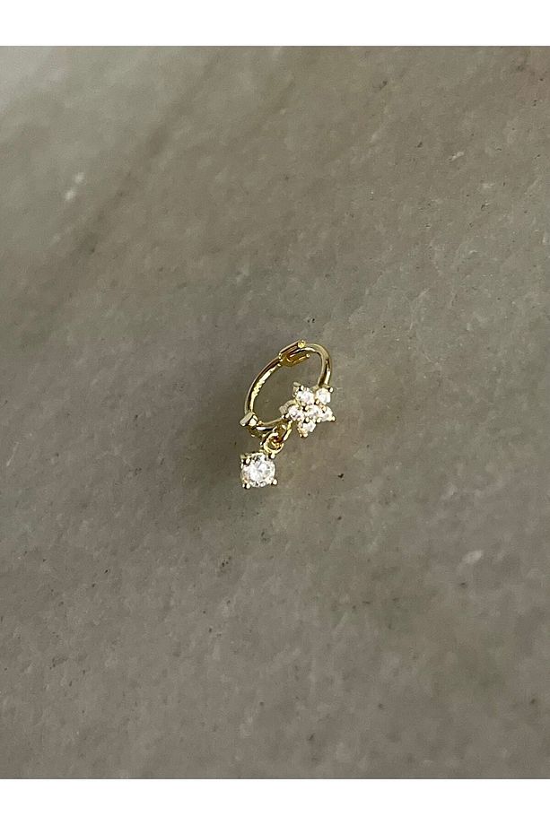 Gümüş Çiçekli Halka Helix Piercing - 1 Adet - 1