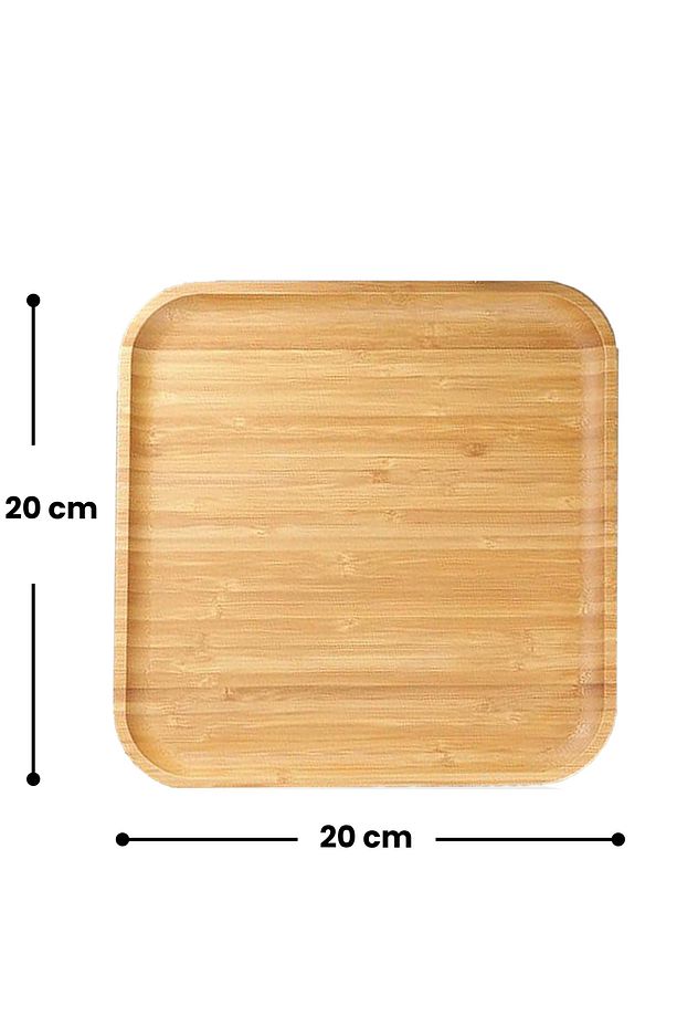 4 Adet Bambu Kare Servis Tabağı, Sunum Seti (20x20 cm) - 5