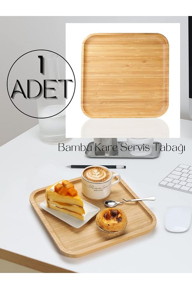 1 Adet Bambu Kare Servis Tabağı, Sunum Seti (20x20 cm) - 1