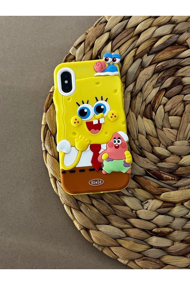 Iphone X ve Xs Uyumlu Sünger Bob ve Patrick Detaylı Yumuşak Hamur Silikon Lüks Kılıf Kapak - 1