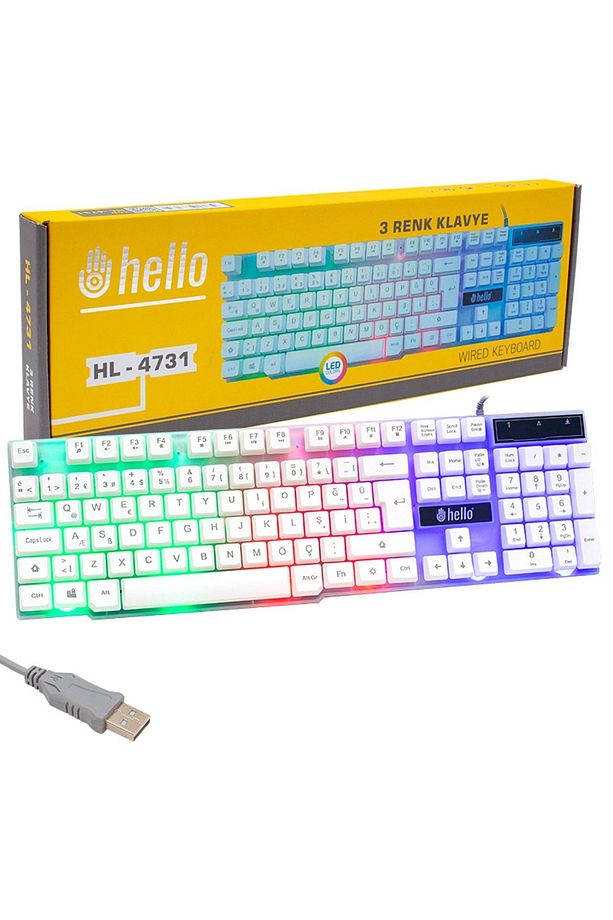 Hl-4731 Beyaz 3 Renk Led'li Kablolu Oyuncu Klavye,gamıng Klavye,q Klavye Hassas Ve Sessiz - 3