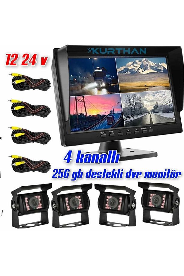 TRAKTÖR KARAVAN V.B ARAÇLARA 10 İNÇ DVR MONİTÖR VE 4 ADET KAMERA SETİ 12 24 VOLT UYUMLU - 8