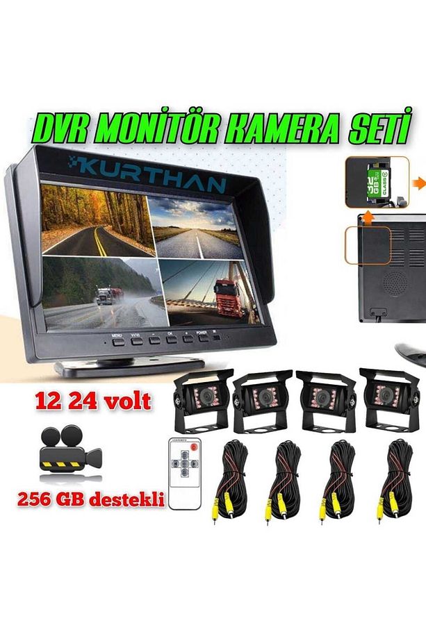 TRAKTÖR KARAVAN V.B ARAÇLARA 10 İNÇ DVR MONİTÖR VE 4 ADET KAMERA SETİ 12 24 VOLT UYUMLU - 6