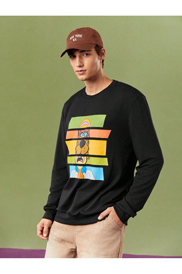 Unisex scooby doo printed oversize 3 thread bicycle collar black sweatshirt