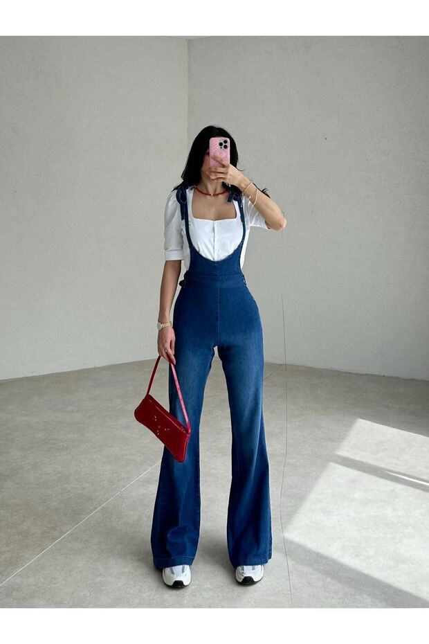 Gömlekli Denim Tulum - 2