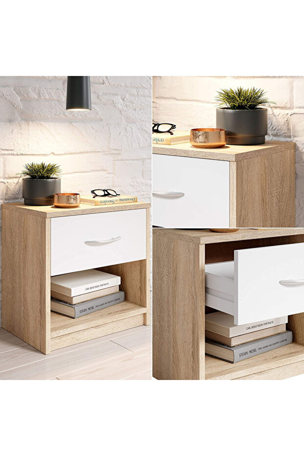 Modern White & yellow Nightstand with Drawer and Shelf Storage - Stylish and Compact Side Table - 4