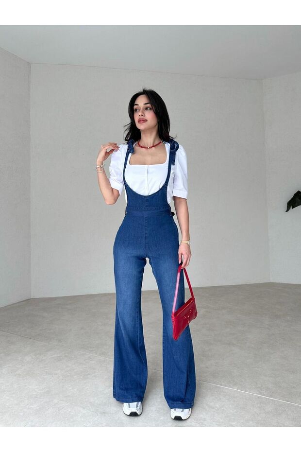 Gömlekli Denim Tulum - 1