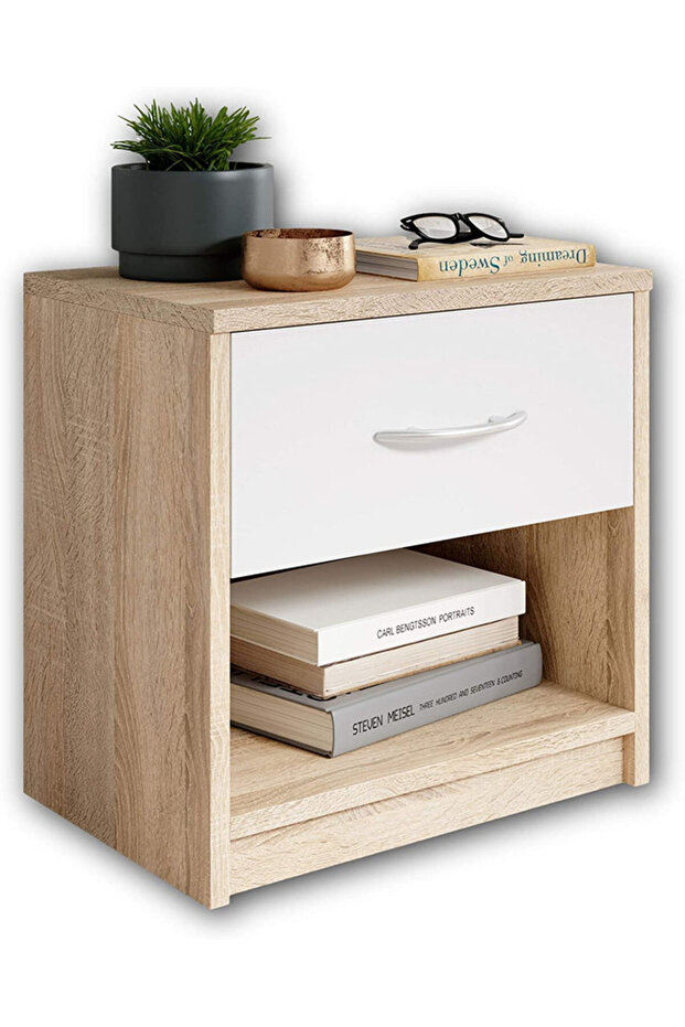 Modern White & yellow Nightstand with Drawer and Shelf Storage - Stylish and Compact Side Table - 5
