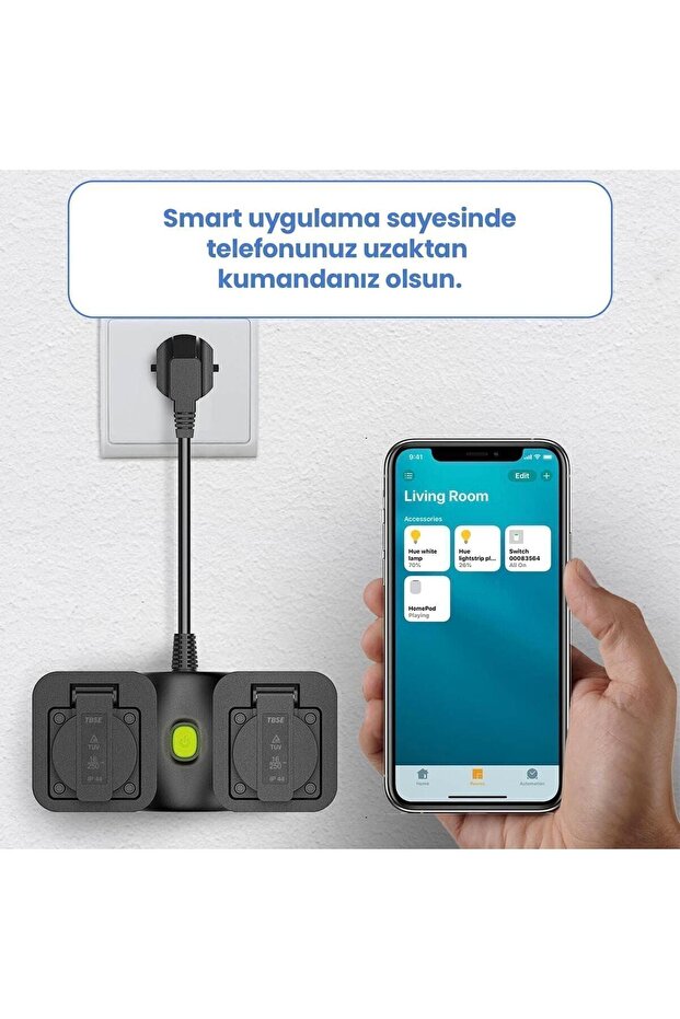 Wi-fi Uzaktan Kontrollü Akım Korumalı Suya Karşı Dayanıklı Akıllı 2'li Dış Alan Prizi - 3