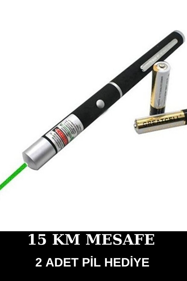 15 Km Menzilli AAA Pilli Tek Başlıklı Yeşil Lazer Pointer 2 Adet Pil Hediye - 1