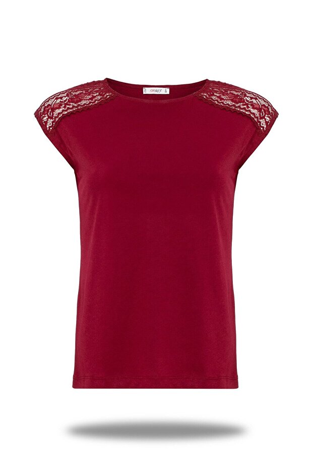 Women's Red Sleeves Lace Body